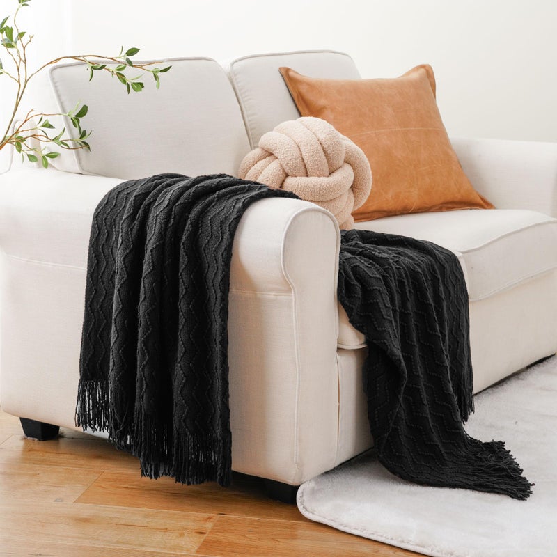 BATTILO HOME Rust Throw Blanket for Couch, 50" x 60", Acrylic Knit Woven Summer Blanket, Lightweight Decorative Soft Nap Throw with Tassel for Chair Bed Sofa Travel Picnic, Suitable for All Seasons - Image 4